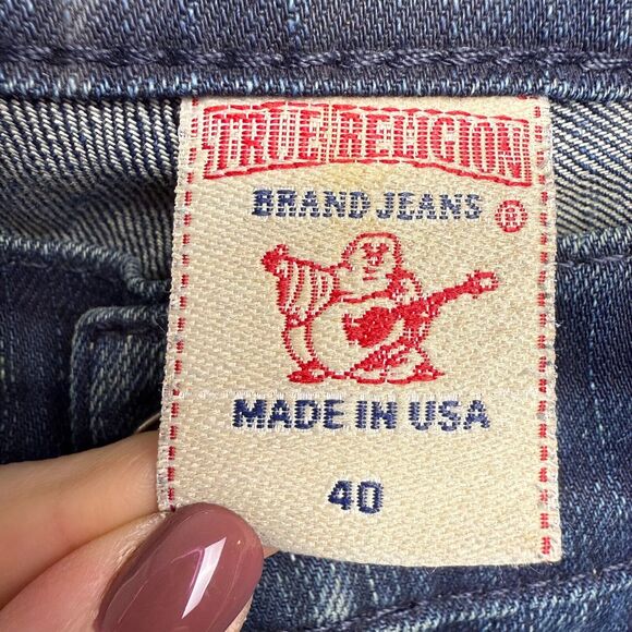 True Religion Jeans Mens 44x35 Ricky Blue Denim Made in USA Y2K *Flawed VTG - Picture 4 of 13